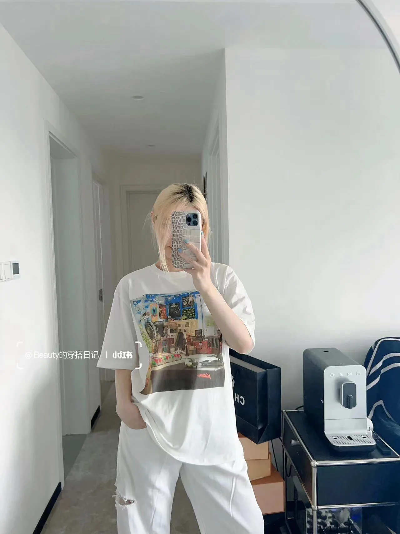 Louis Vuitton/Louis Vuitton oil painting graffiti printed short sleeves